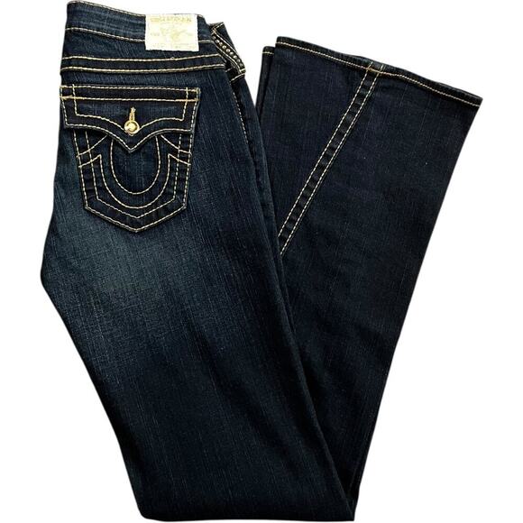 True Religion Y2K Swarovski Crystal Dark Wash Flare Disco Joey Big T Jeans - Picture 4 of 8